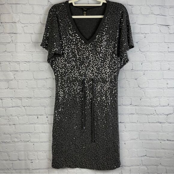 Cupio Dresses & Skirts - CUPIO gray sequin knit short sleeve v-neck midi party dress, size M